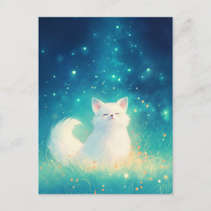 Friedlicher Weißer Fuchs unter Sternenhimmel Postkarte