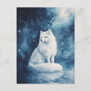 Friedlicher Weißfuchs unter dem sternenklaren Mitt Postkarte