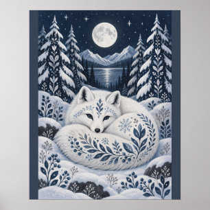 Friedlicher Winterfuchs eingerollt in einem magisc Poster
