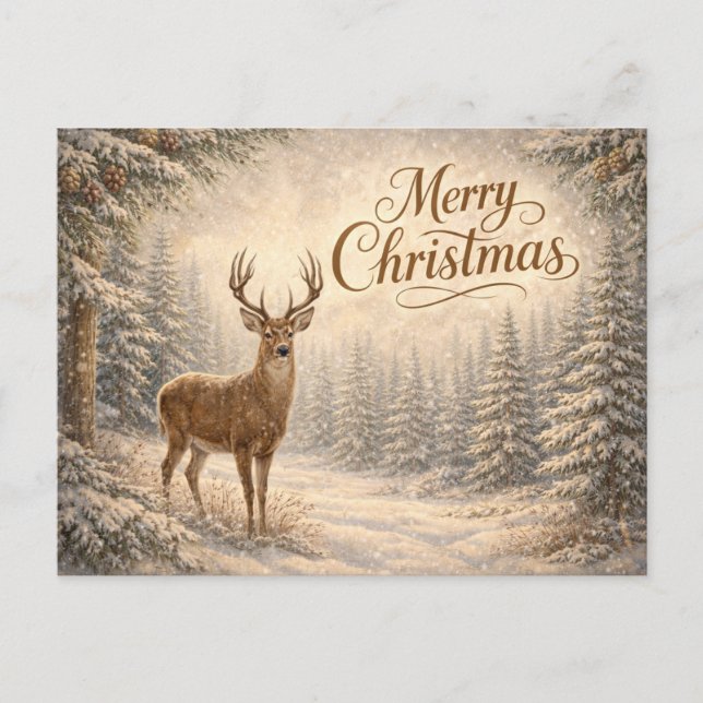 Friedlicher Winterhirsch Frohe Weihnachten  (Vorderseite)
