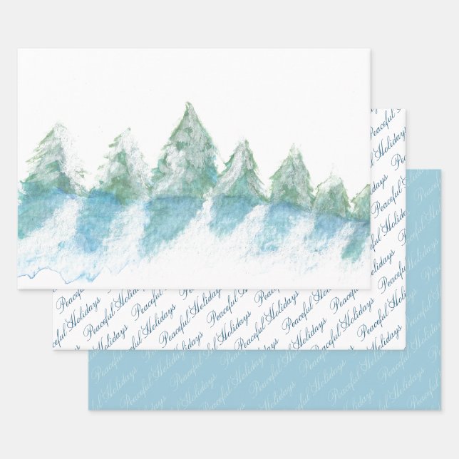 Friedlicher Winterwald - Aquarellschrift Geschenkpapier Set (Set)