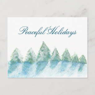 Friedlicher Winterwald - Aquarellschrift Weihnacht Feiertagspostkarte