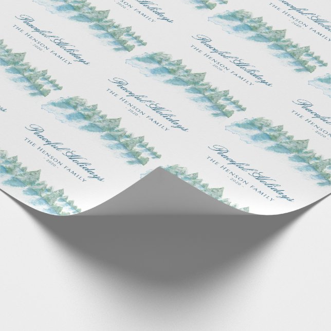 Friedlicher Winterwald - Aquarellschrift Weihnacht Geschenkpapier (Ecke)