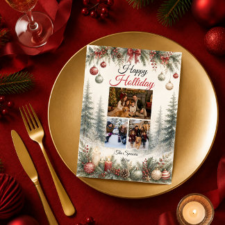Friedlicher Winterwald-Feiertags-Familienporträt Feiertagskarte