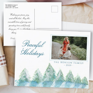 Friedlicher Winterwald Wasserfarben Foto Weihnacht Feiertagspostkarte