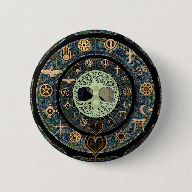 Friedlicher Yin Yang Baum des Leben-Symbols Button (Vorderseite)