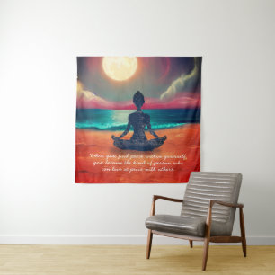 Friedlicher Yoga Meditation Mondlicht Himmelsangeb Wandteppich