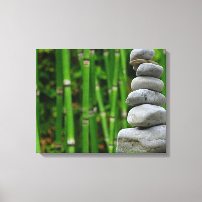 Friedlicher Zen-Rock-Stack und Bamboo-Canvas-Druck Leinwanddruck (Vorderseite)