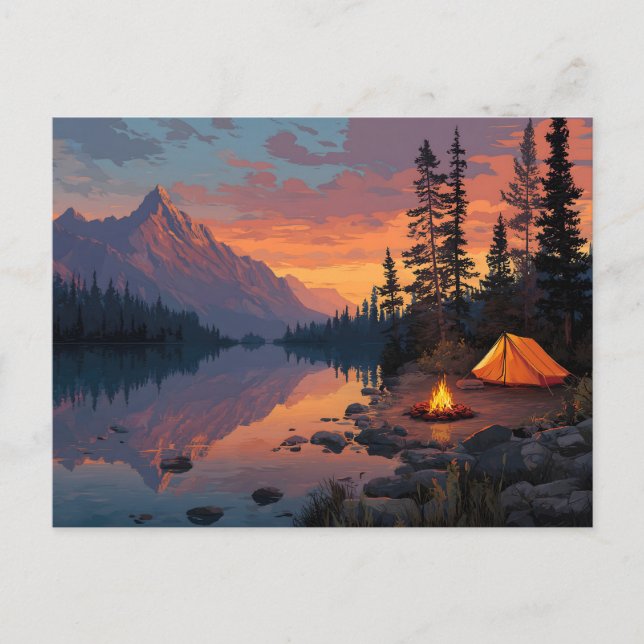 Friedliches Camping am Bergsee Postkarte (Vorderseite)