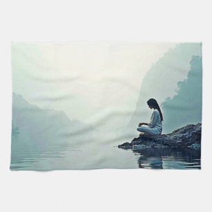 Friedliches Design der wasserseitigen Meditation Geschirrtuch