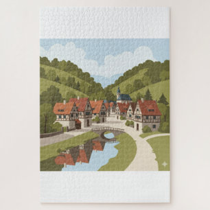 Friedliches Dorf am Fluss Puzzle