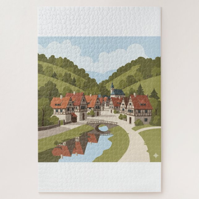 Friedliches Dorf am Fluss Puzzle (Vertikal)