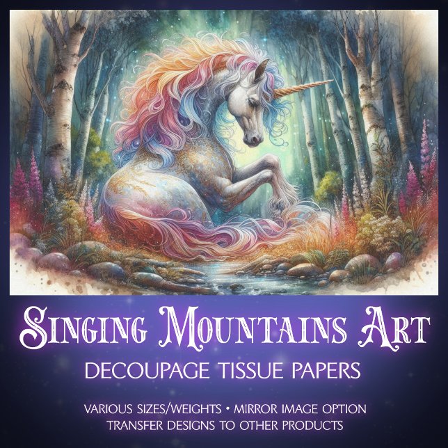Friedliches Einhorn im verzauberten Wald Seidenpapier (Von Creator hochgeladen)