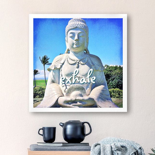Friedliches Hawaii Buddha Foto Exhale Zitatskript Poster (Von Creator hochgeladen)