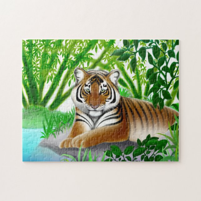 Friedliches junges bengalisches Tiger-Puzzlespiel Puzzle (Horizontal)