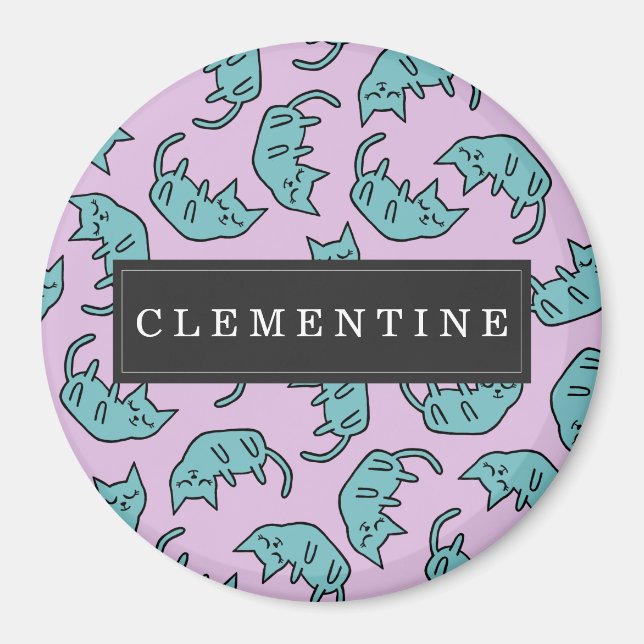 Friedliches Kitty Pattern mit Vorname Magnet (Vorne)