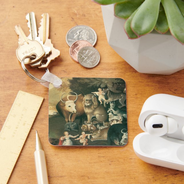 Friedliches Königreich von Edward Hicks Vintage Fo Schlüsselanhänger (Schreibtisch)