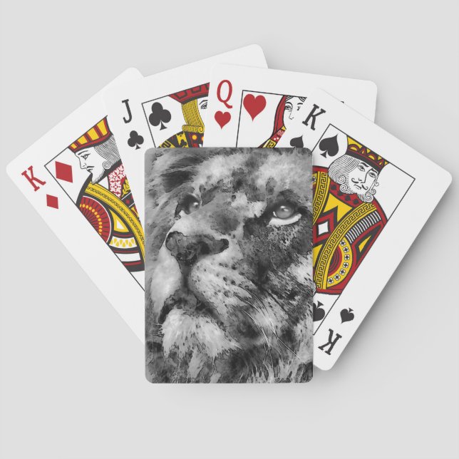 Friedliches Löwengesicht Silber Spielkarten (Rückseite)