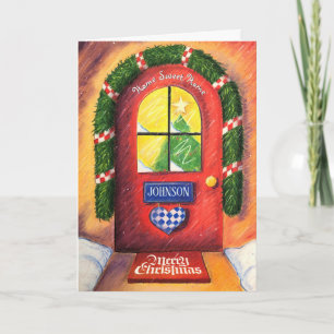 Friedliches Rotes Frohe Weihnachten Fronttür Cozy  Karte