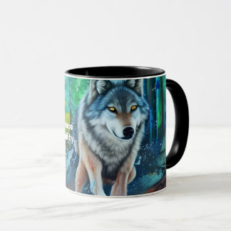 Friedliches Schlafmantra mit Grauwolf in der Tasse