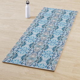 Friedliches symmetrisches Eisblau-Abstraktmuster Yogamatte