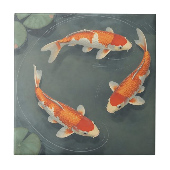 Friedvolles Koi-Fischteich-Serenitätsdesign Fliese (Vorderseite)