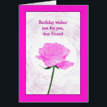 Friend Birthday Beautiful Pink Rose<br><div class="desc">Eine schöne Geburtstagskarte für einen Freund. Eine elegante und dennoch einfache Geburtstagskarte. Ein Single rosa erhob sich gerahmt in Rosa. Der wirbelnde Hintergrund hebt die Rose hervor. Eine schöne,  klassische Karte,  um zu zeigen,  dass Ihnen wichtig ist.</div>