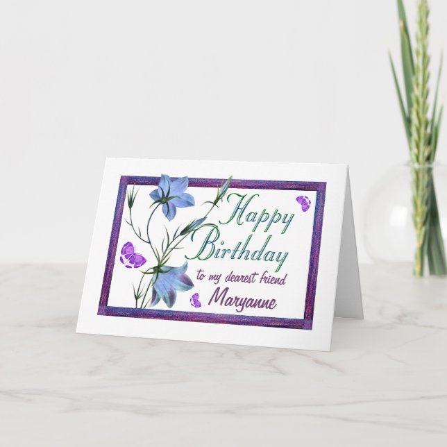 Friend Birthday Bluebells and Butterflies Card Karte (Vorderseite)