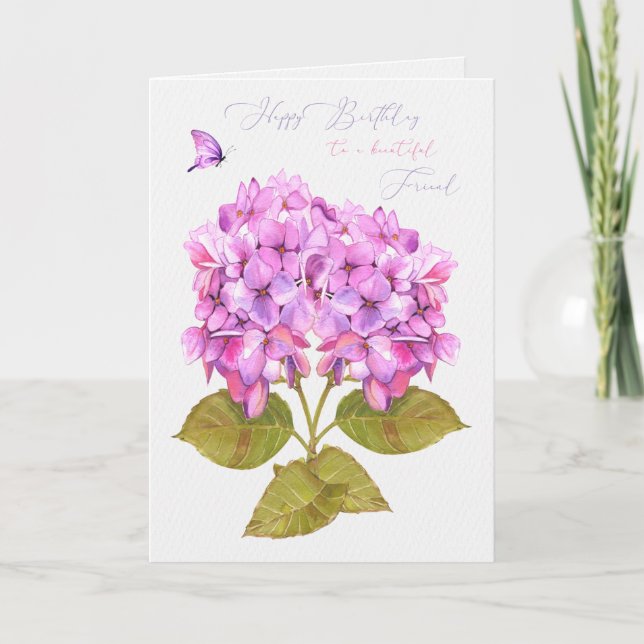Friend Birthday Hydrangeas und Butterfly Karte (Vorderseite)