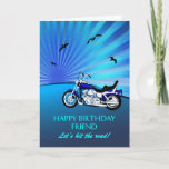 Friend Birthday Motorrad Sunset Card Karte<br><div class="desc">Herzlichen Glückwunsch zur Geburtstagskarte mit einem Motorrad. Eine perfekte Karte für einen Biker. Ein blaues Motorrad mit einem stilvollen Sonnenuntergang und fliegenden Vögeln. Jeder Radfreund wird Liebe haben,  eine solche Karte zu bekommen.</div>