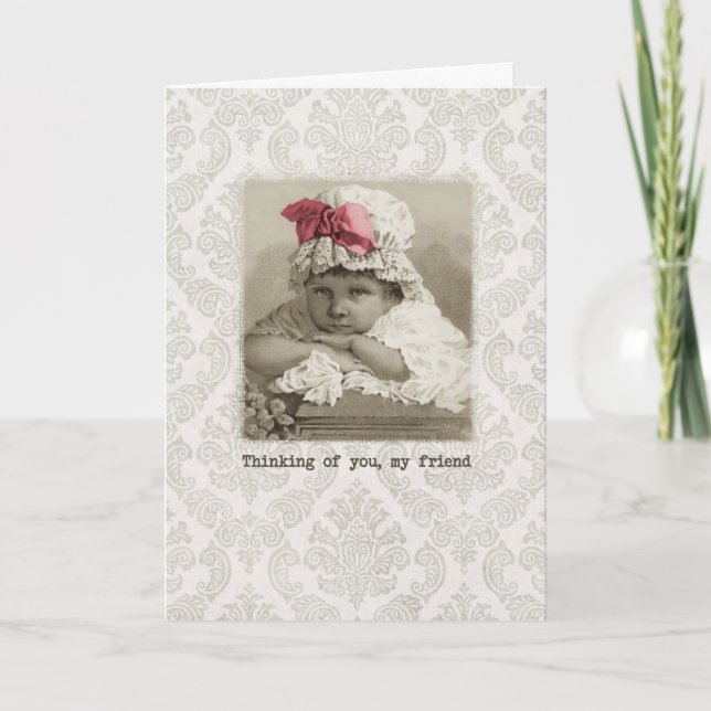 Friend Birthday - Vintages Mädchen in Bonnet Karte (Vorderseite)