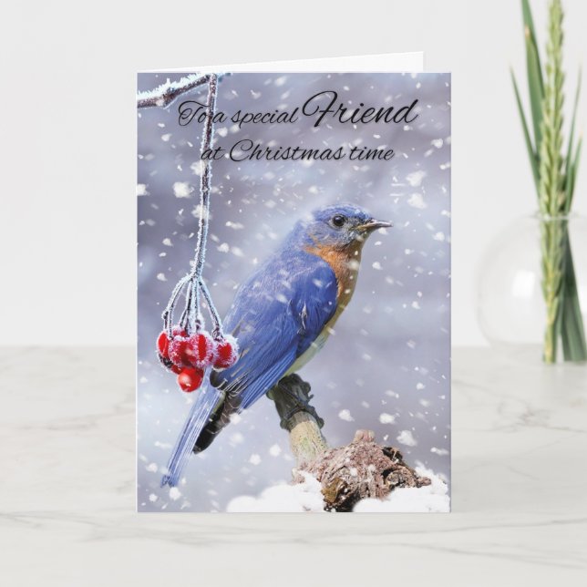 Friend Bluebird im Schnee Winterurlaub Feiertagskarte (Vorderseite)
