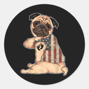 Friend Dog Mama Tattoo Pregnant Dog Mops Mama Amer Runder Aufkleber