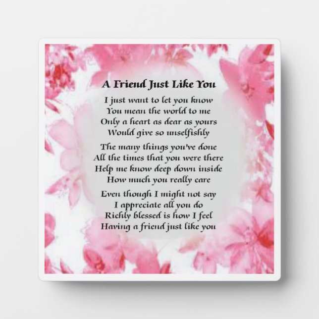 Friend Gedicht Plaque - Rosa Blumendesign Fotoplatte (Vorderseite)