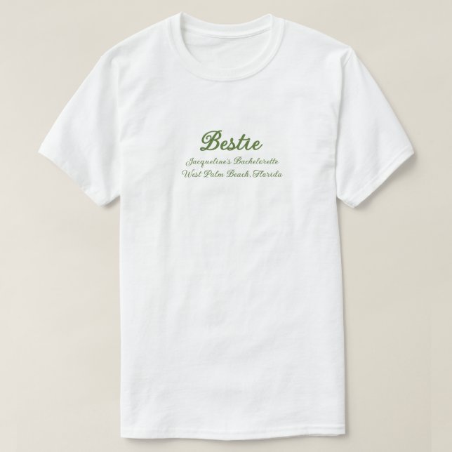Friend Group Green Beige Bach Party Outfit T-Shirt (Design vorne)