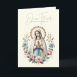 FRIEND Happy Birthday Floral Religious Dankeskarte<br><div class="desc">Mit einer religiösen Geburtstagskarte für ein DEAR FREUND mit schönen Blume in einer Vase und einem traditionellen katholischen Bild der gesegneten Jungfrau Mary,  unsere Lady of Lourdes A Scripture Vers ist innen mit den Blume und Rosenkranz. Alle Texte und Schriftart können geändert werden.</div>