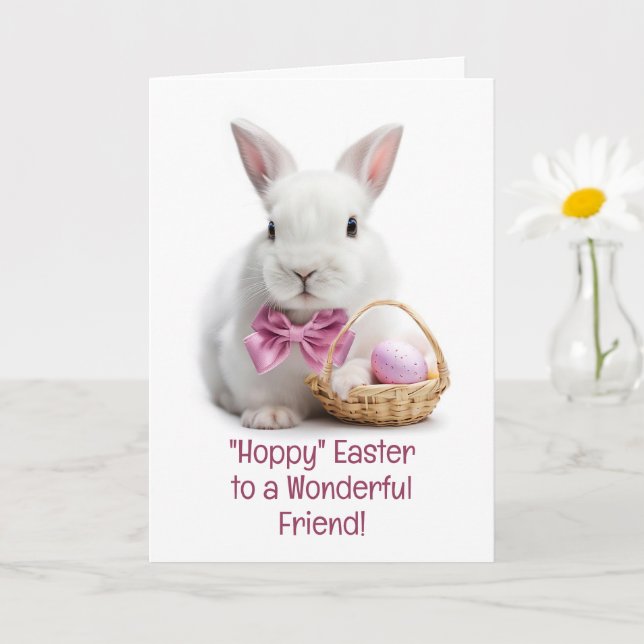Friend Happy Easter Cute Bunny with Little Basket Karte (Kleine Pflanze)