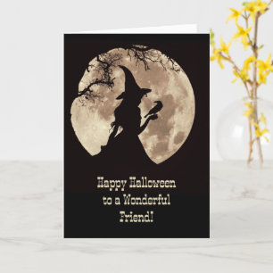 Friend Happy Halloween Cute Witch in the Moonlight Karte