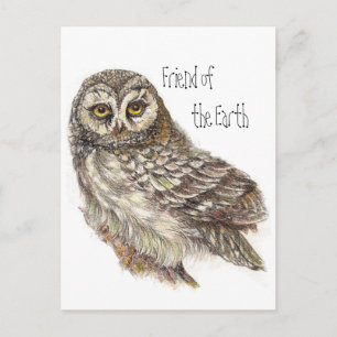 "Friend of the Earth", "Earth Day Owl", "Bird" Postkarte