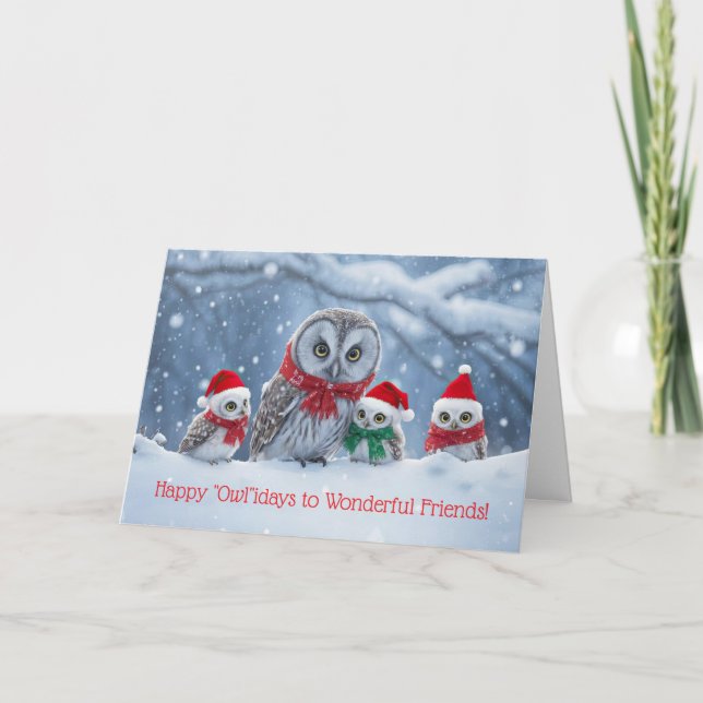 Friend or Friends Christmas Holiday Cute Owl Karte (Vorderseite)