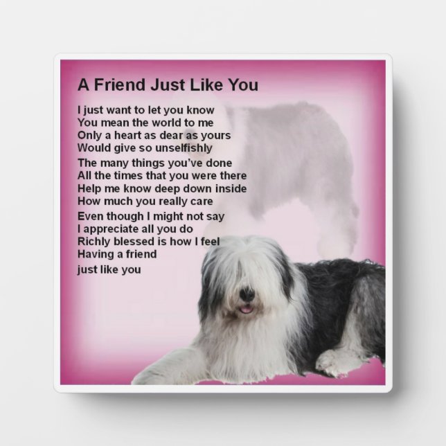 Friend Poem Plaque - Old English Sheepdog Design Fotoplatte (Vorderseite)