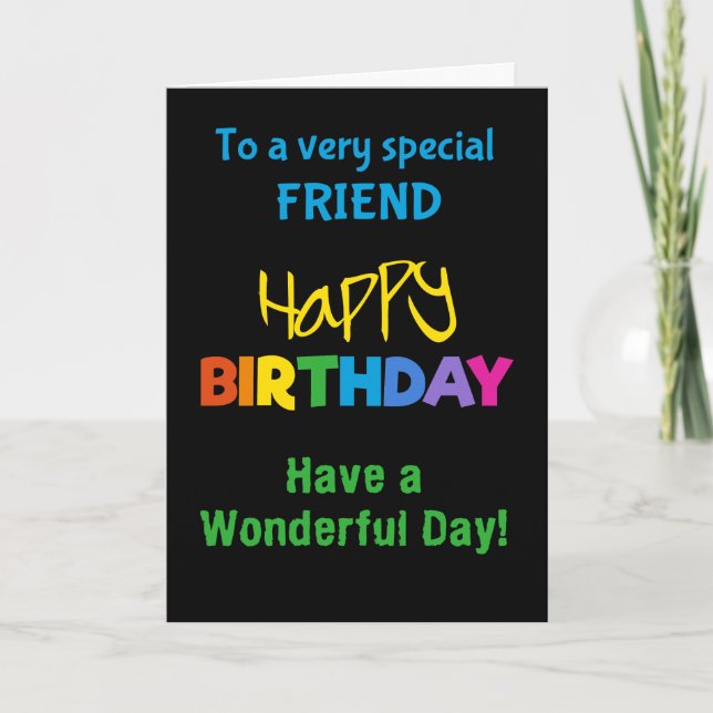 Friend Rainbow Colors on Black Birthday Card Karte (Vorderseite)