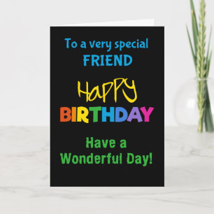 Friend Rainbow Colors on Black Birthday Card Karte