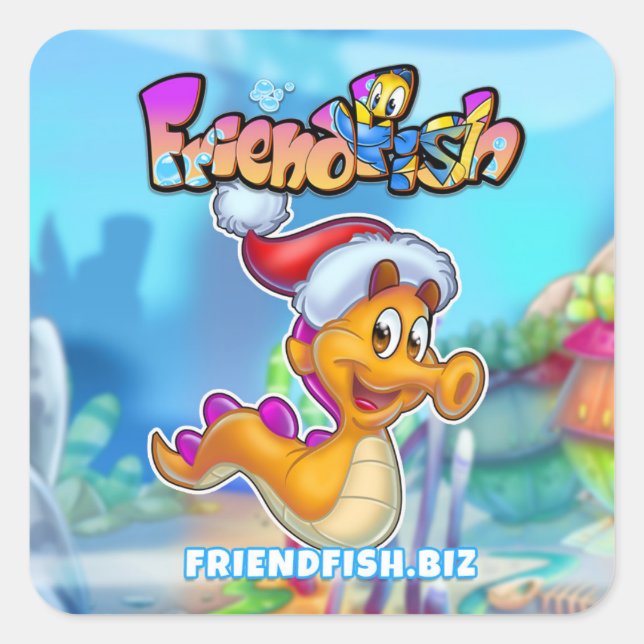 FriendFish Cartoon Quadratischer Aufkleber (Vorderseite)