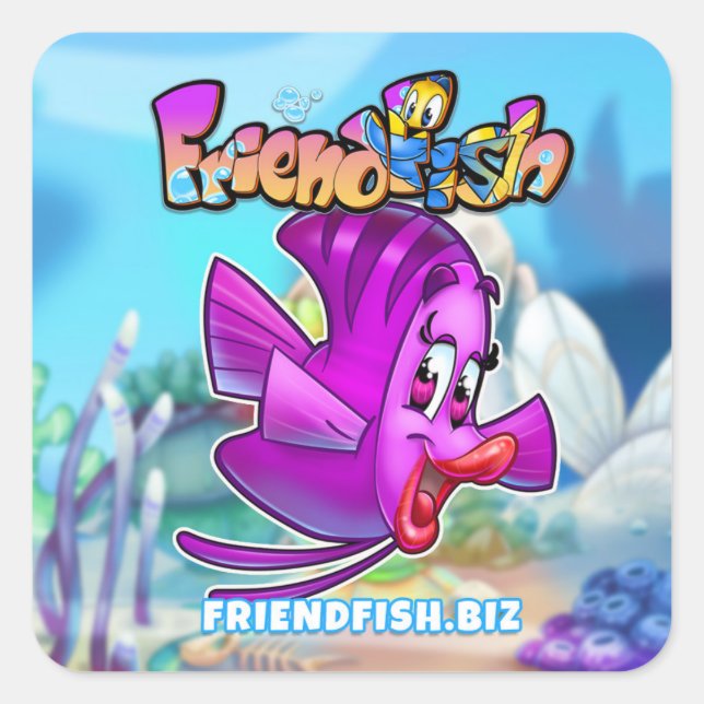 FriendFish Cartoon Quadratischer Aufkleber (Vorderseite)
