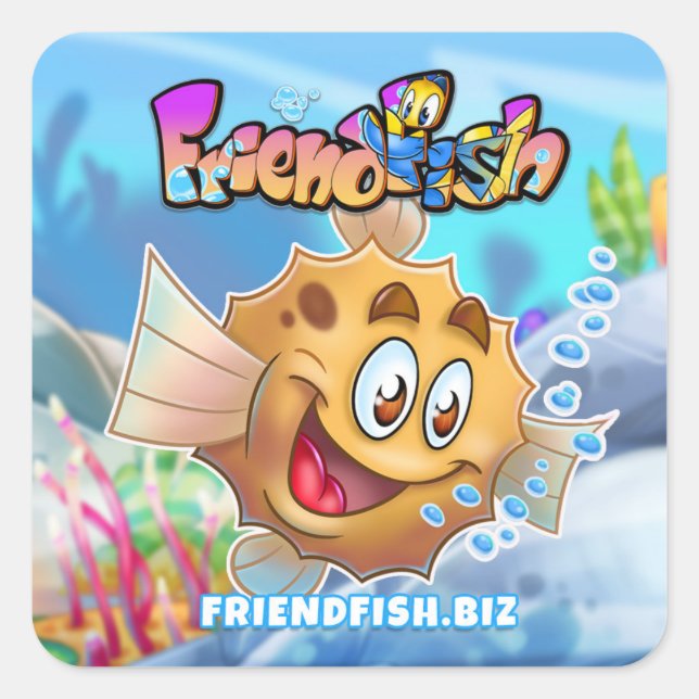 FriendFish Cartoon Quadratischer Aufkleber (Vorderseite)
