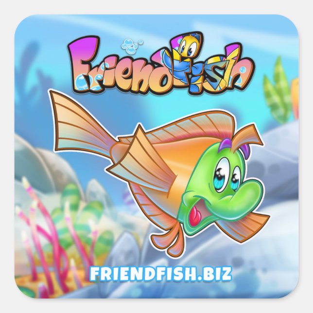FriendFish Cartoon Quadratischer Aufkleber (Vorderseite)