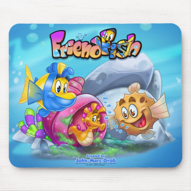 FriendFish niedlich Cartoon Fisch Mouse Pad Mousepad (Vorne)