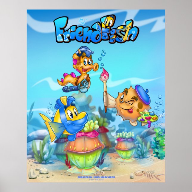 FriendFish niedlich Cartoon Fischplakat Poster (Vorne)