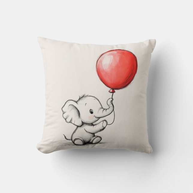 Friendly Baby Elephant mit Red Balloon Kissen (Vorderseite)